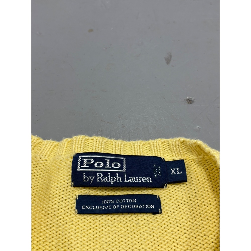 Polo Ralph Lauren Mens XL Yellow Cotton Ribbed Knit Crewneck Pony Logo Sweater - Picture 3 of 6
